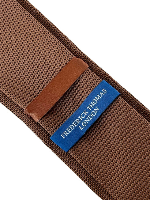 chocolate coffee brown knitted tie with embroidered white stars